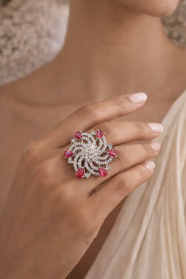 Silver_Crystal_American_Diamond_Silver-Plated_Floral_Ring_For_Women