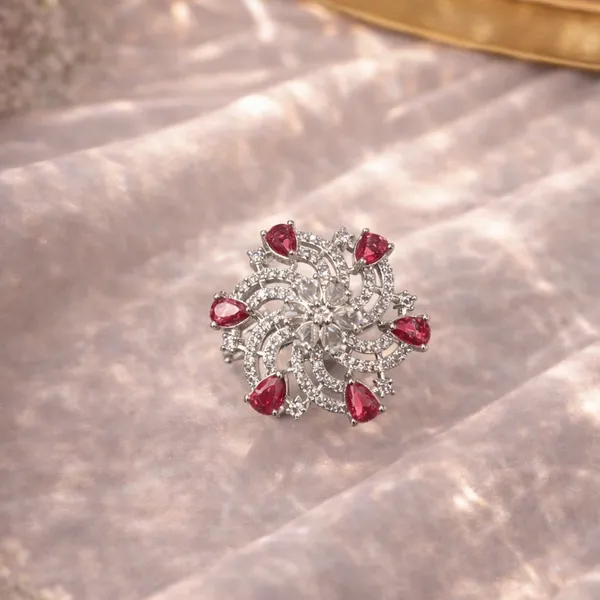 Silver_Crystal_American_Diamond_Silver-Plated_Floral_Ring_For_Women