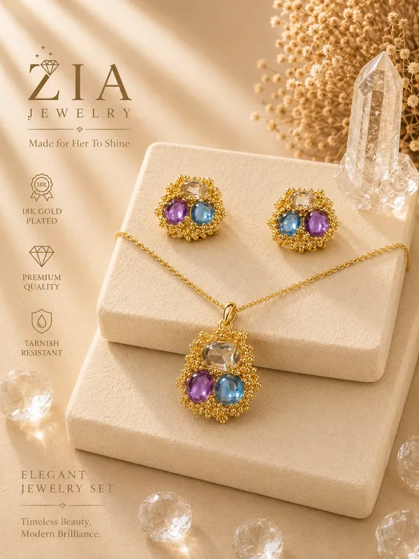 Gold_18K_Plated_Multicolor_Gemstone_Necklace_Set_For_Women