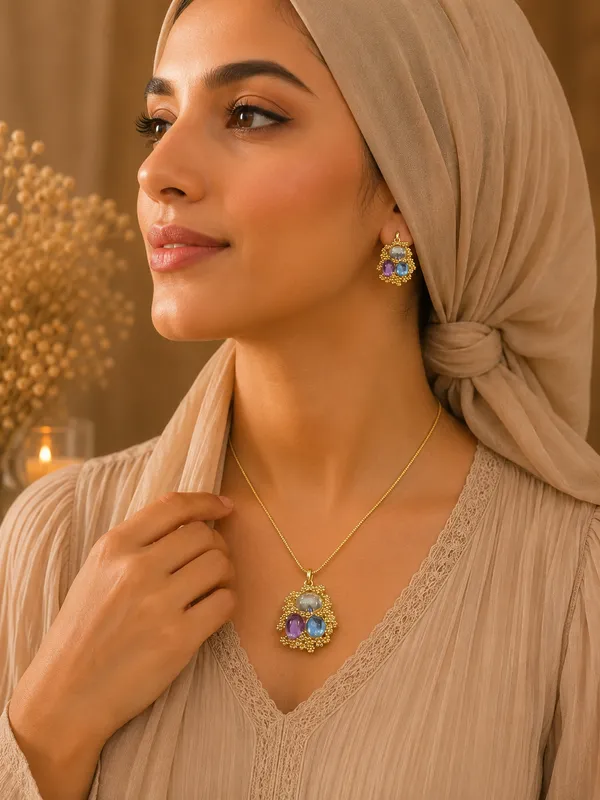 Gold_18K_Plated_Multicolor_Gemstone_Necklace_Set_For_Women