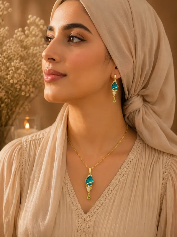 Gold_18K_Plated_Crystal_Leaf_Anti-Tarnish_Necklace_Set_For_Women