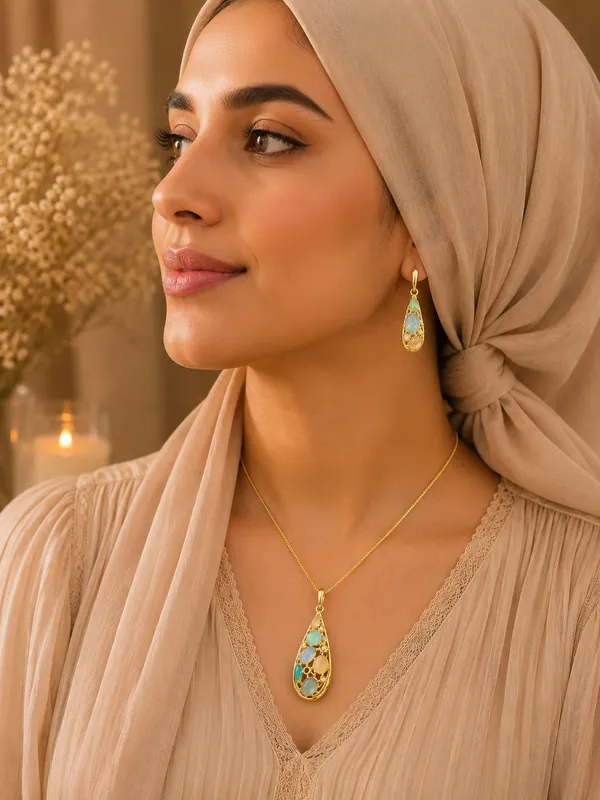 Gold_18K_Plated_Blue_Lavender_Crystal_Leaf_Necklace_Set_For_Women