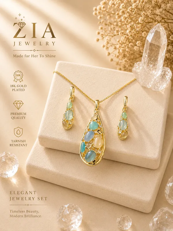 Gold_18K_Plated_Blue_Lavender_Crystal_Leaf_Necklace_Set_For_Women