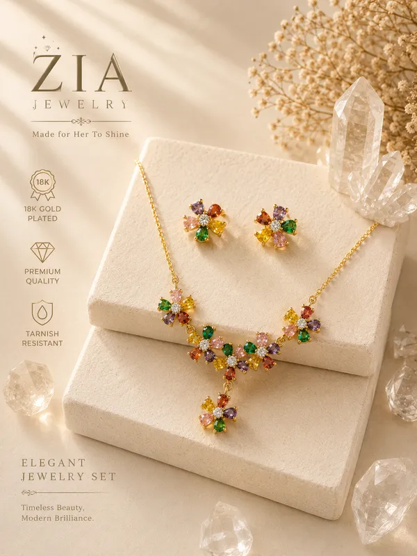 Gold_18K_Gold_Plated_Crystal_Floral_Necklace_Set_For_Women