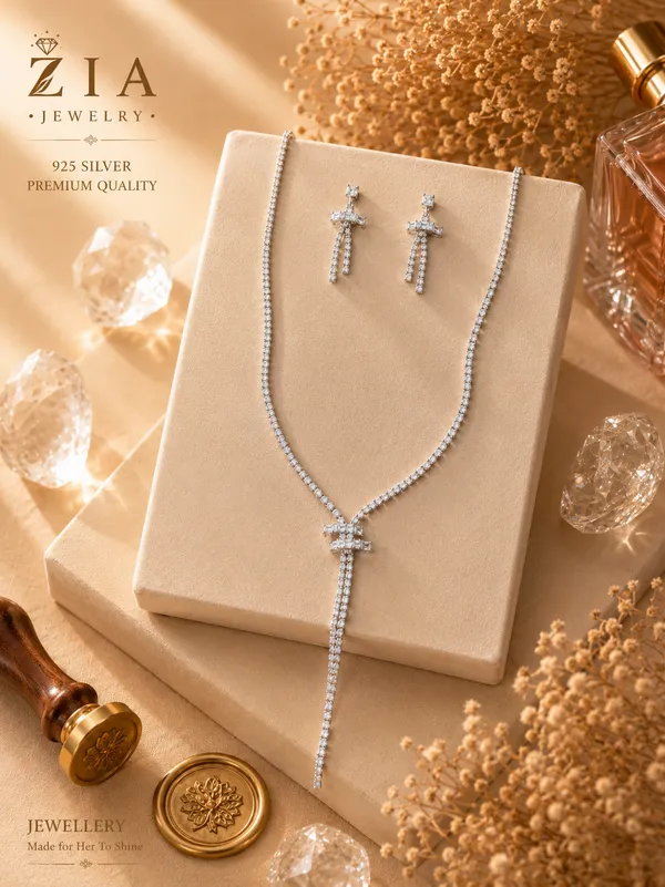 Silver_Plated_Cz_Cross_Pendant_Anti-Tarnish_Necklace_Set_For_Women