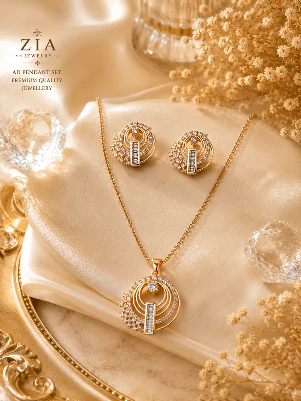 Gold_American_Diamond_Cz_Circular_Pendant_Necklace_Set_For_Women