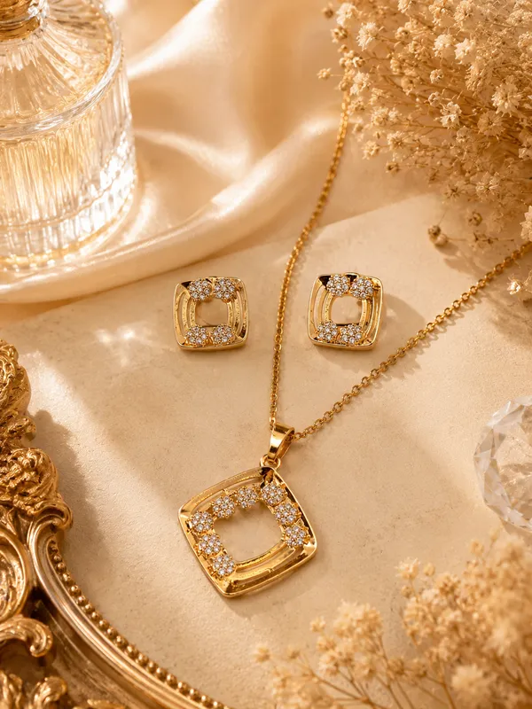 Gold_American_Diamond_Cz_Circular_Pendant_Necklace_Set_For_Women