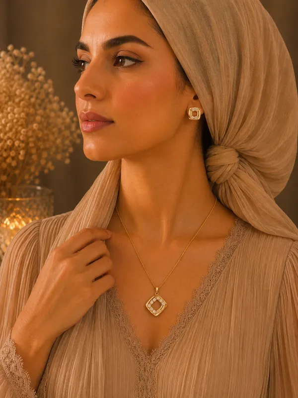 Gold_American_Diamond_Cz_Circular_Pendant_Necklace_Set_For_Women