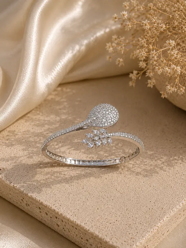 Silver_American_Diamond_Leaf_Motif_Kada_Bracelet_For_Women