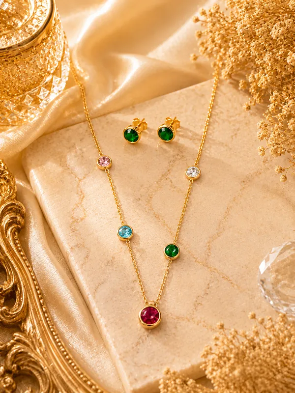 Green_Multicolor_Crystal_Anti-Tarnish_Necklace_Set_For_Women
