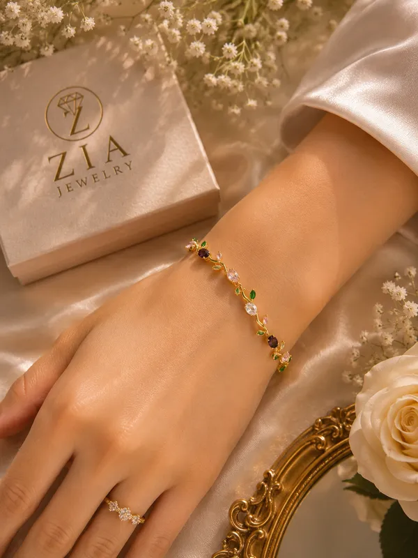 Gold_Cz_Tulip_Vine_Anti-Tarnish_Bracelet_For_Women
