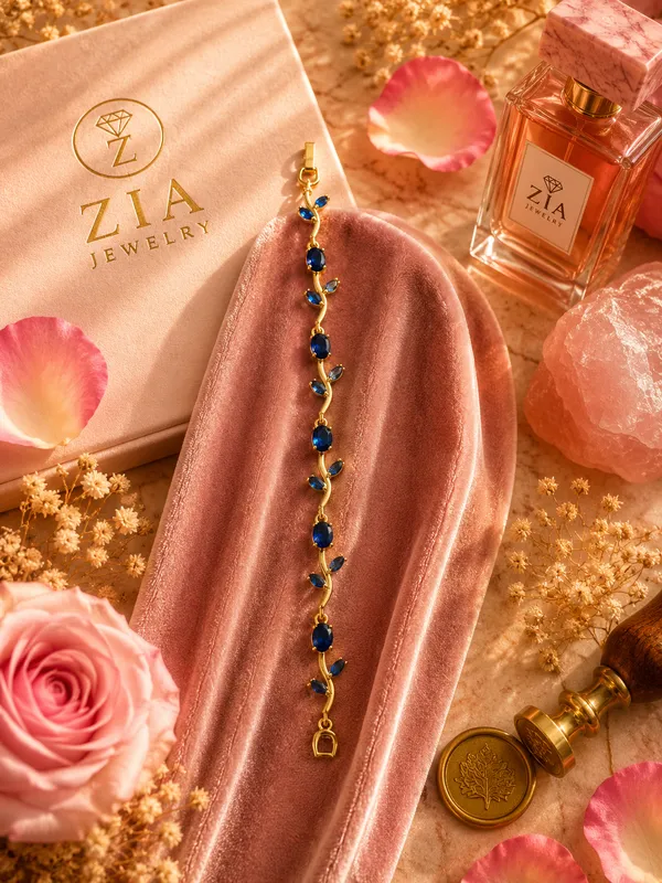 Gold_Anti-Tarnish_Blue_Cz_Tulip_Vine_Floral_Bracelet_For_Women