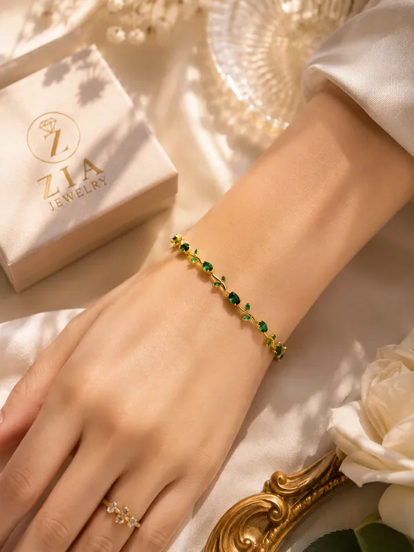 Gold_Cz_Tulip_Vine_Anti-Tarnish_Bracelet_For_Women