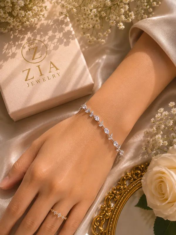 Silver_Cubic_Zirconia_Tulip_Vine_Anti-Tarnish_Bracelet_For_Women