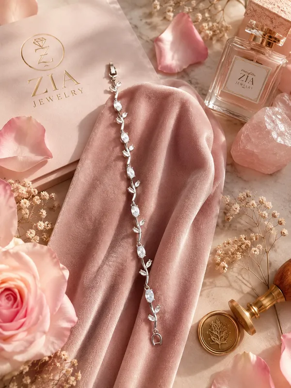 Silver_Cubic_Zirconia_Tulip_Vine_Anti-Tarnish_Bracelet_For_Women