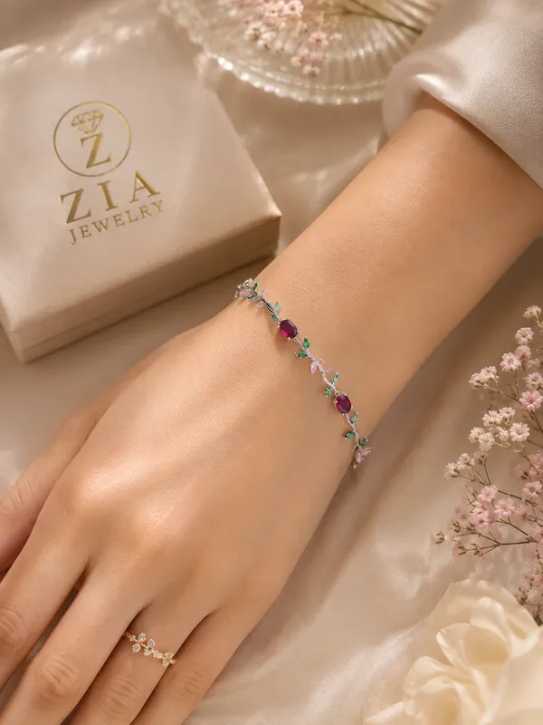 Silver_Cubic_Zirconia_Anti-Tarnish_Tulip_Vine_Bracelet_For_Women