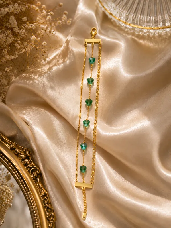 Gold_Cz_Emerald_Heart_Charm_Anti-Tarnish_Bracelet_For_Women