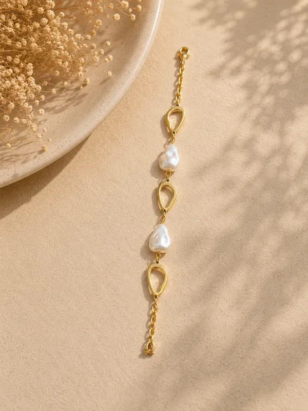 Gold_Pearl_18K_Plated_Baroque_Link_Bracelet_For_Women