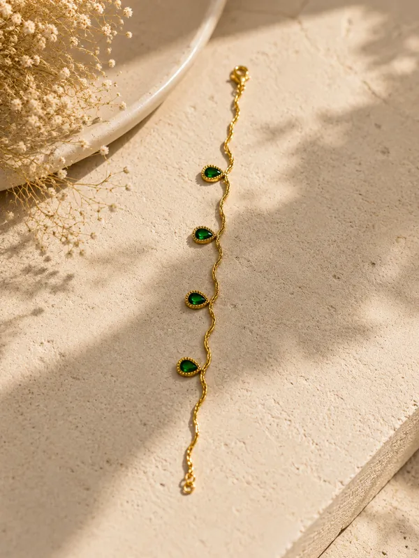 Gold_18K_Plated_Emerald_Cz_Teardrop_Dewdrop_Bracelet_For_Women