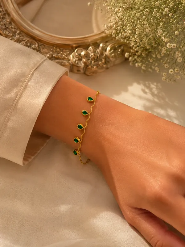Gold_18K_Plated_Emerald_Cz_Teardrop_Dewdrop_Bracelet_For_Women
