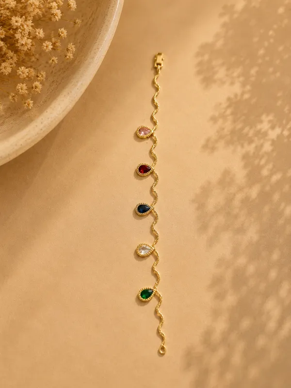 Red_Anti-Tarnish_Multi_Cz_Dewdrop_Bracelet_For_Women