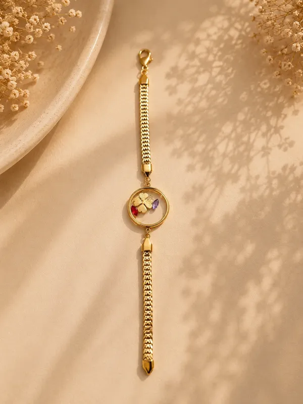 Gold_Cubic_Zirconia_Floral_Charm_Anti-Tarnish_Bracelet_For_Women