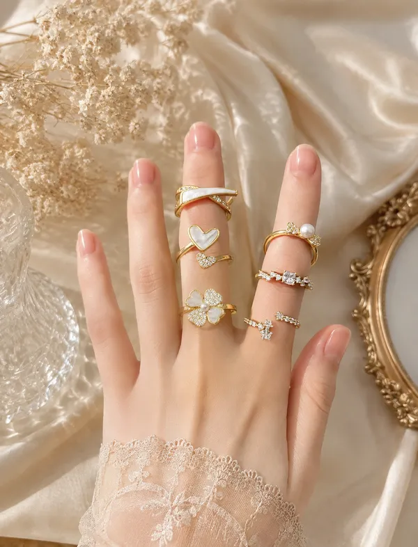 Gold_Pearl_Crystal_Multi-Style_Six_Ring_Combo_For_Women_Set_Of_6