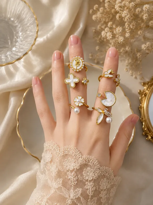 Gold_Pearl_Crystal_Six_Ring_Combo_Set_For_Women