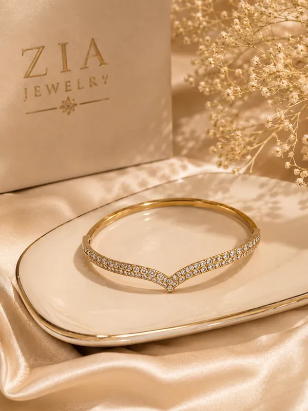 Gold_18K_Plated_Cz_Pav��_V-Shape_Bangle_Bracelet_For_Women
