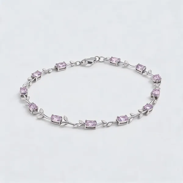 Silver_Anti-Tarnish_Pink_Cz_Tulip_Vine_Floral_Bracelet_For_Women