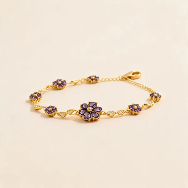 Clear_Cubic_Zirconia_Anti-Tarnish_Floral_Cascade_Charm_Bracelet_For_Women