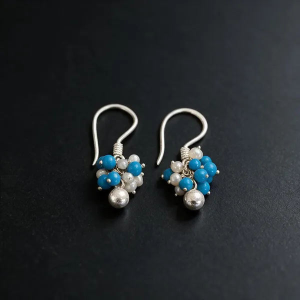 The_Turquoise_&_Pearl_Cluster_925_Silver_Earrings
