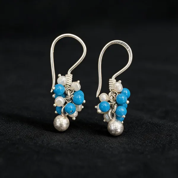 The_Turquoise_&_Pearl_Cluster_925_Silver_Earrings