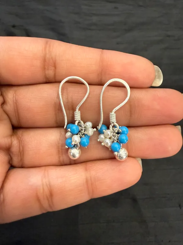 The_Turquoise_&_Pearl_Cluster_925_Silver_Earrings