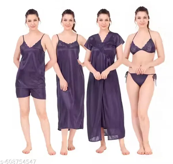 Purple_Satin_4-Piece_Nightwear_Set_For_Women