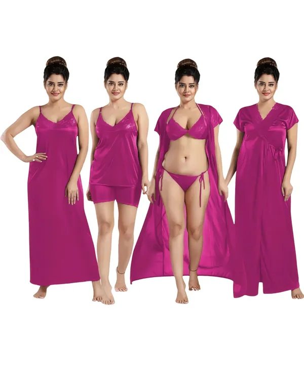 Pink_Satin_Relaxed_Fit_Four-Piece_Nightwear_Set_for_Women