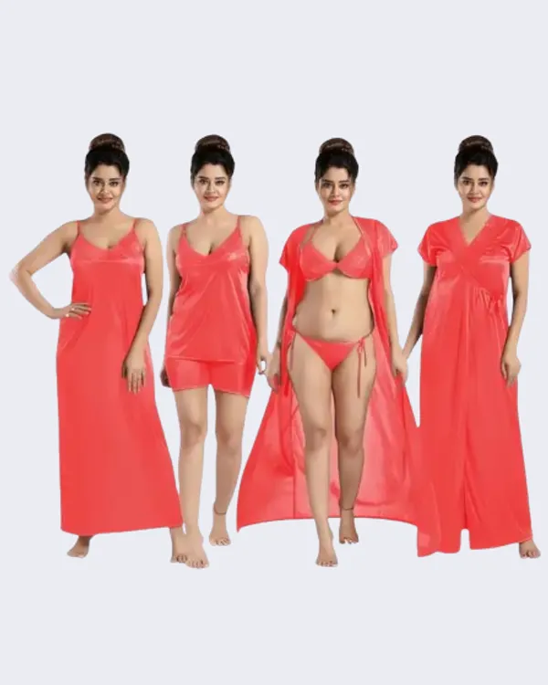 Coral_Satin_Four_Piece_Nightwear_Set_for_Women