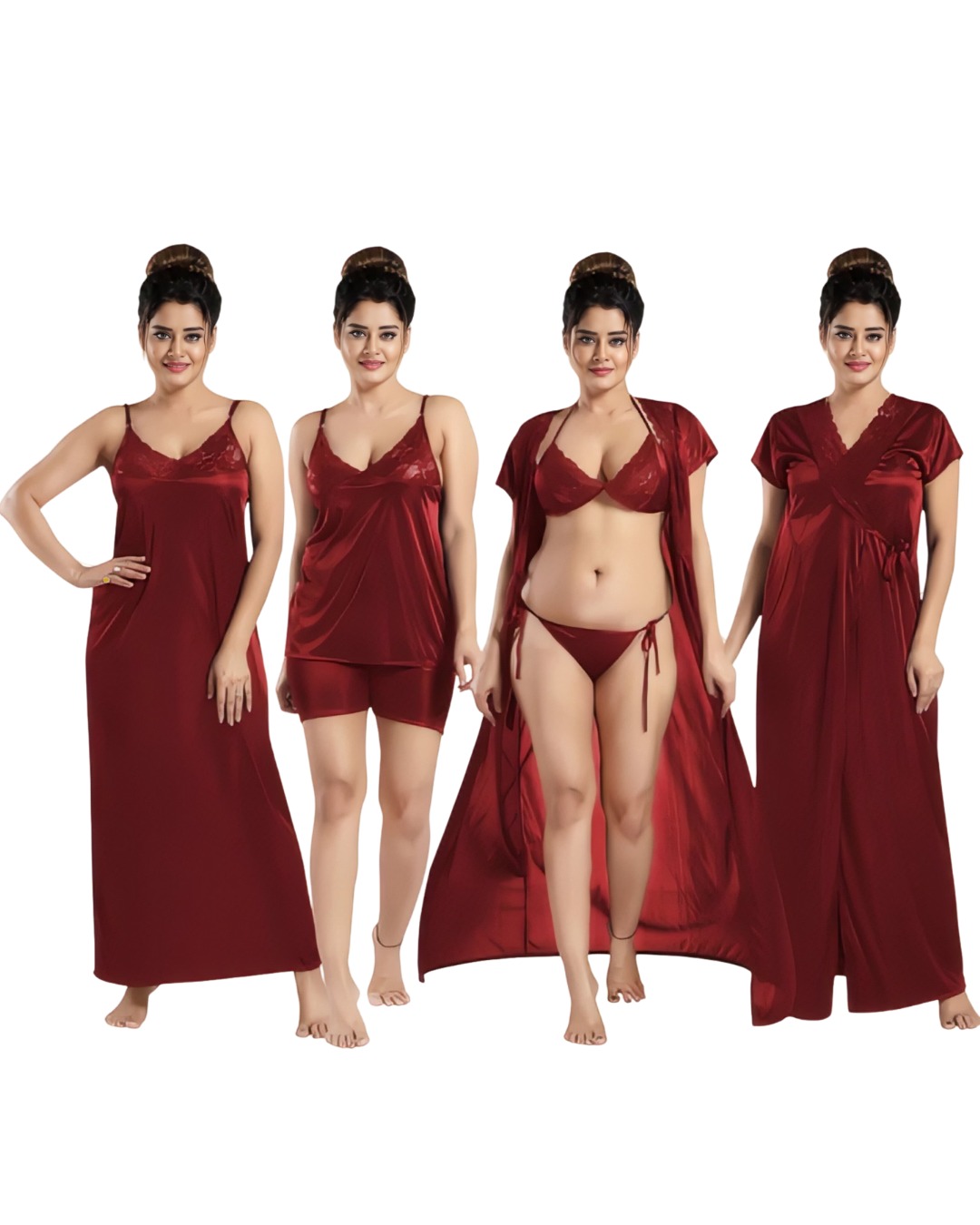 Maroon_Satin_4-Piece_Nightwear_Set_for_Women