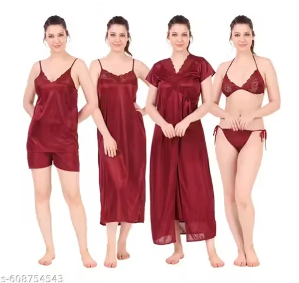 Maroon_Satin_4-Piece_Nightwear_Set_for_Women