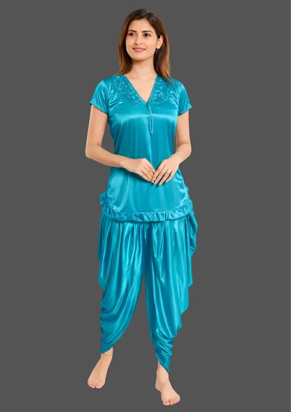 Turquoise_Satin_Relaxed_Fit_Night_Suit_for_Women