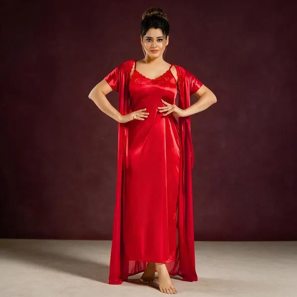 Red_Satin_Lace_Nightdress_With_Shrug_for_Women