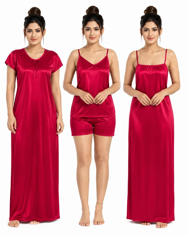 Red_Satin_4-Piece_Nightwear_Set_for_Women
