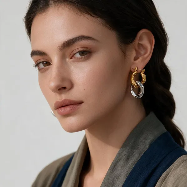 Gold_Tone_And_Silver_Tone_Interlocking_Hoop_Earrings_for_Women
