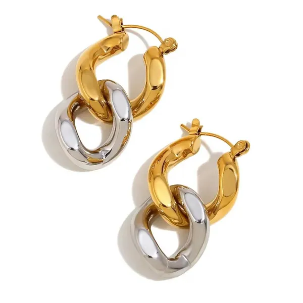 Gold_Tone_And_Silver_Tone_Interlocking_Hoop_Earrings_for_Women