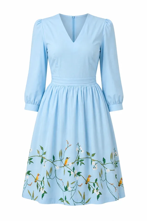 Blue_Floral_Print_A-Line_Dress_for_Women
