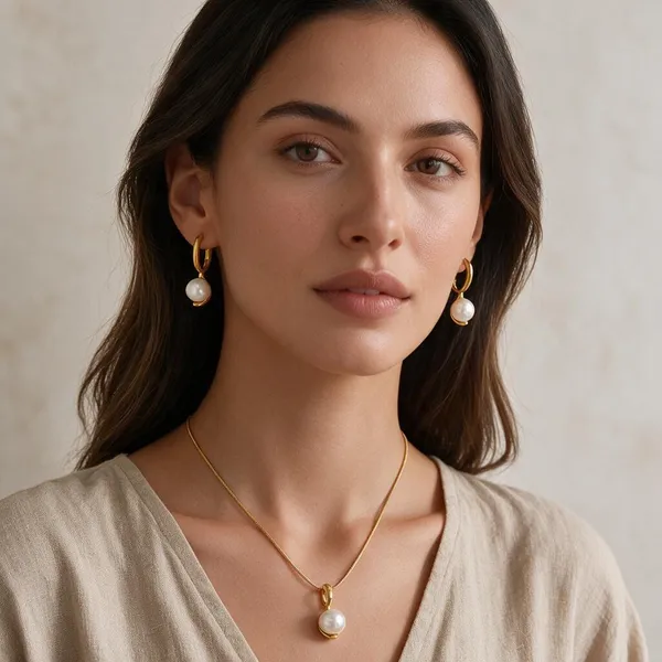 Gold_Tone_Pearl_Necklace_And_Hoop_Earrings_Set_for_Women