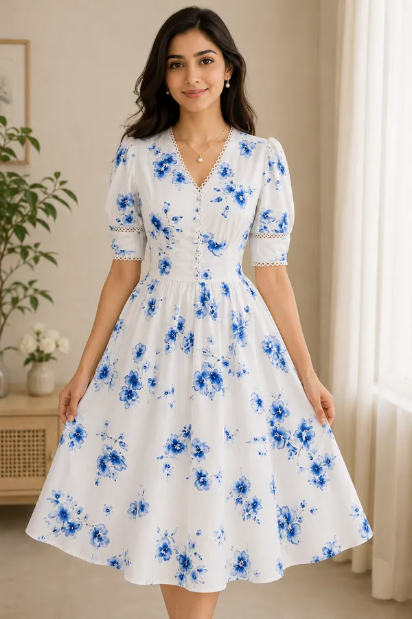 White_Floral_Fit_And_Flare_Dress_for_Women