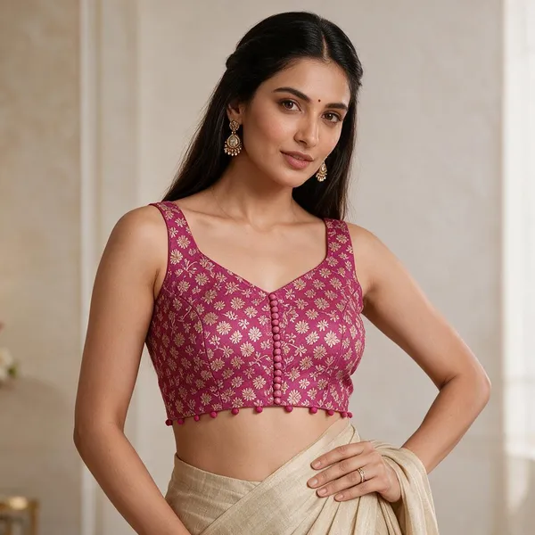 Pink_Georgette_Sleeveless_Sweetheart_Neck_Blouse_For_Women