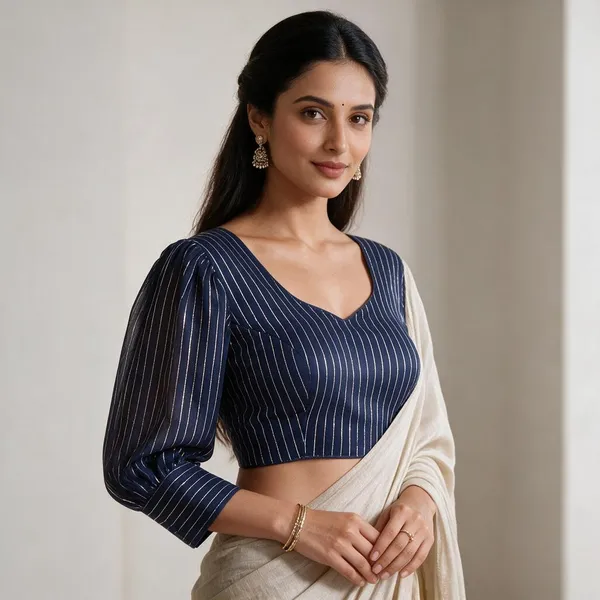 Blue_Georgette_V-Neck_Full_Sleeve_Blouse_For_Women