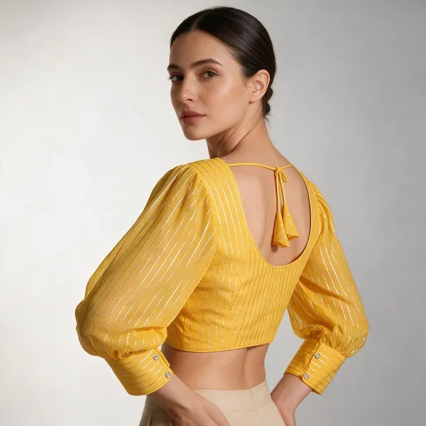 Yellow_V-Neck_Full_Sleeve_Blouse_For_Women